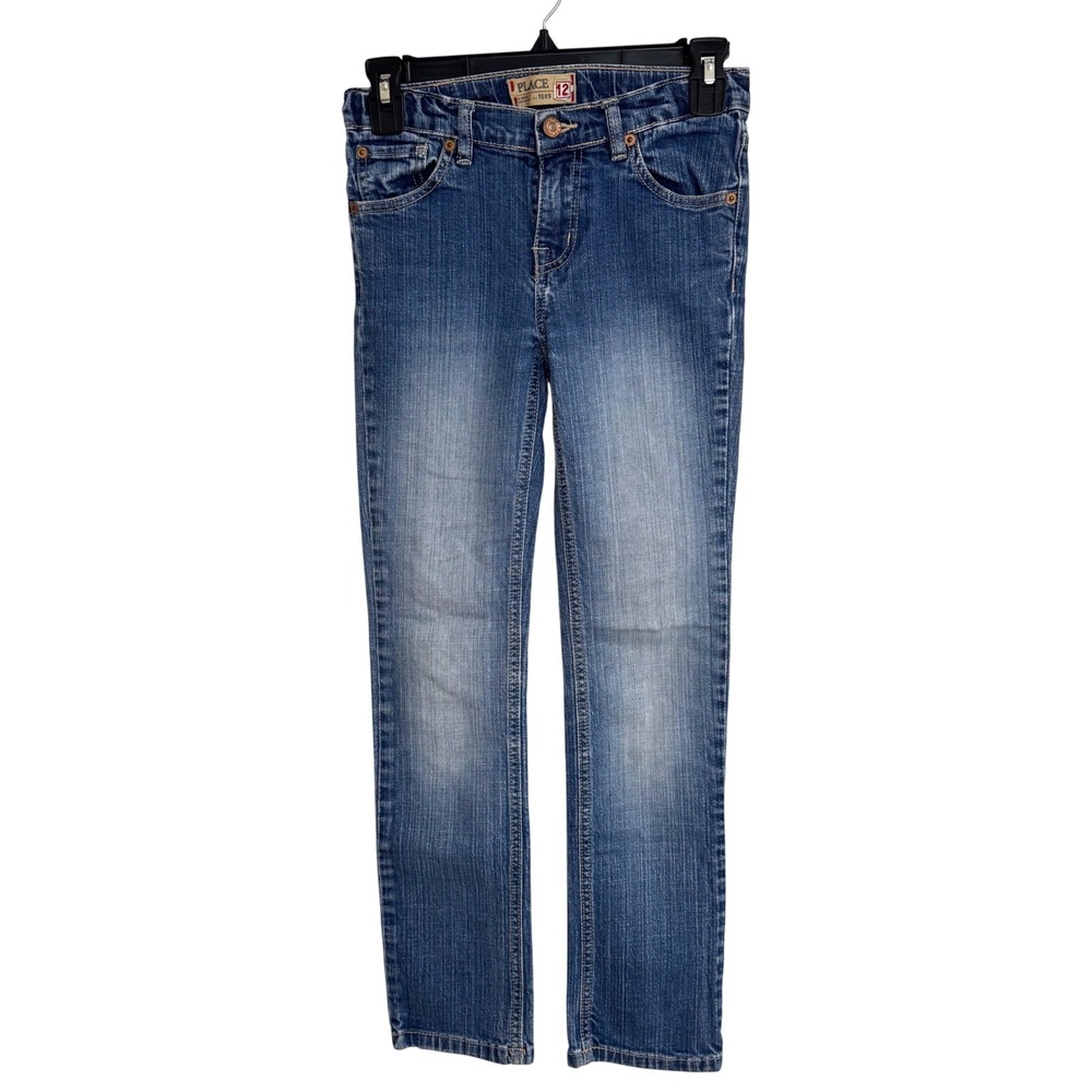 Skinny Straight Denim Jeans Blue Cotton The Childrens Place Heart Detail Size 12